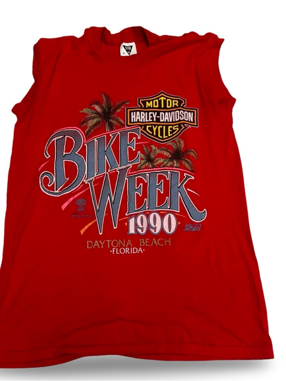 Vintage Harley-Davidson 1990 Red Daytona Bike Week Graphic Tank | Size XL